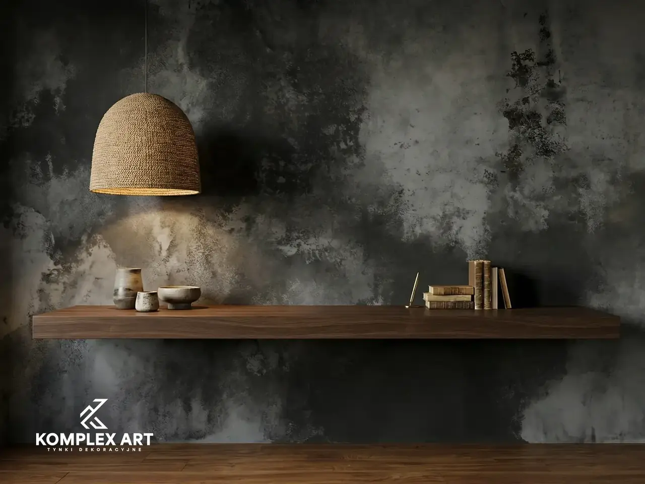 Efekt wabi-sabi na ścianie wnętrza, realizacja Komplex Art
